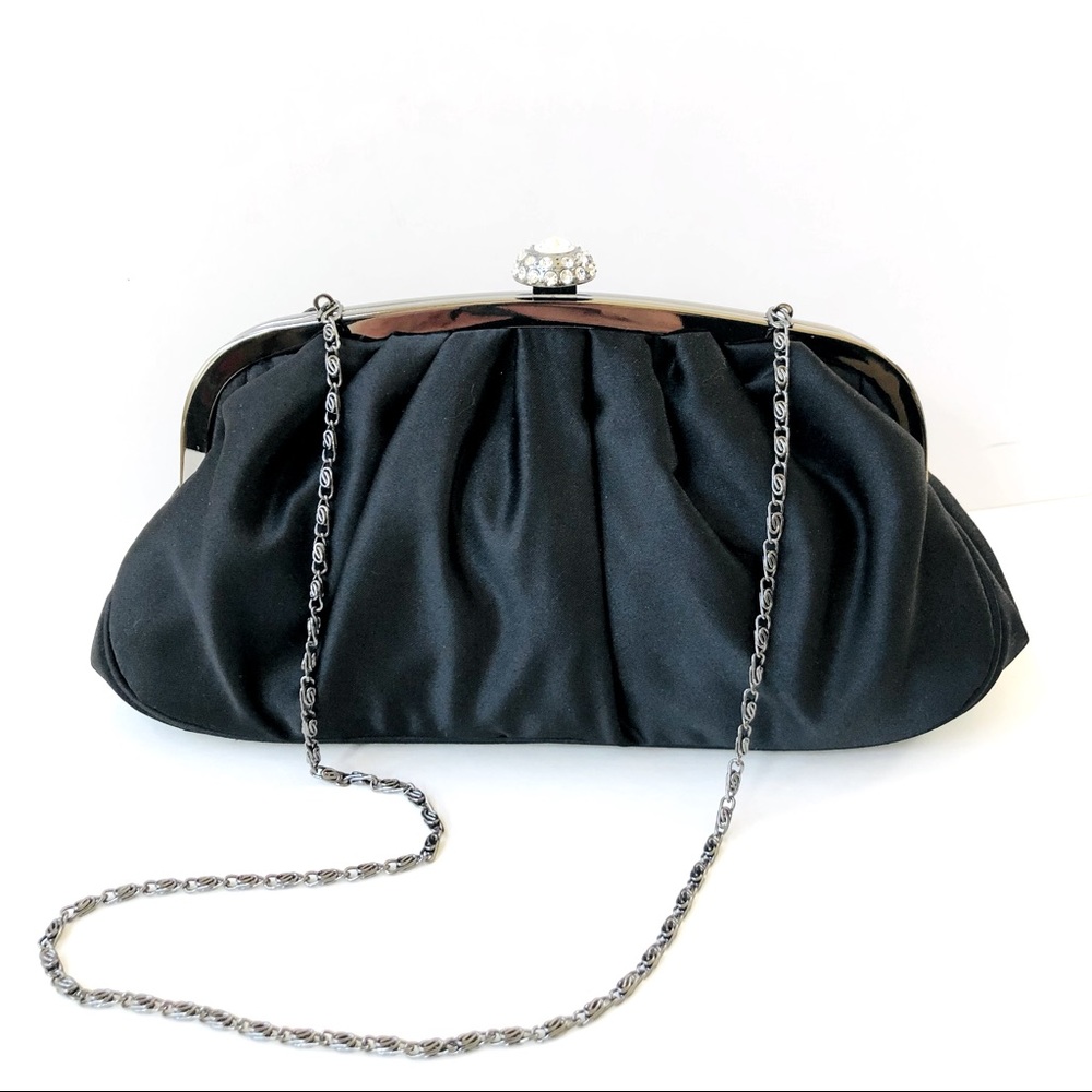 Satin & Rhinestone Kiss-Lock Evening Bag EUC